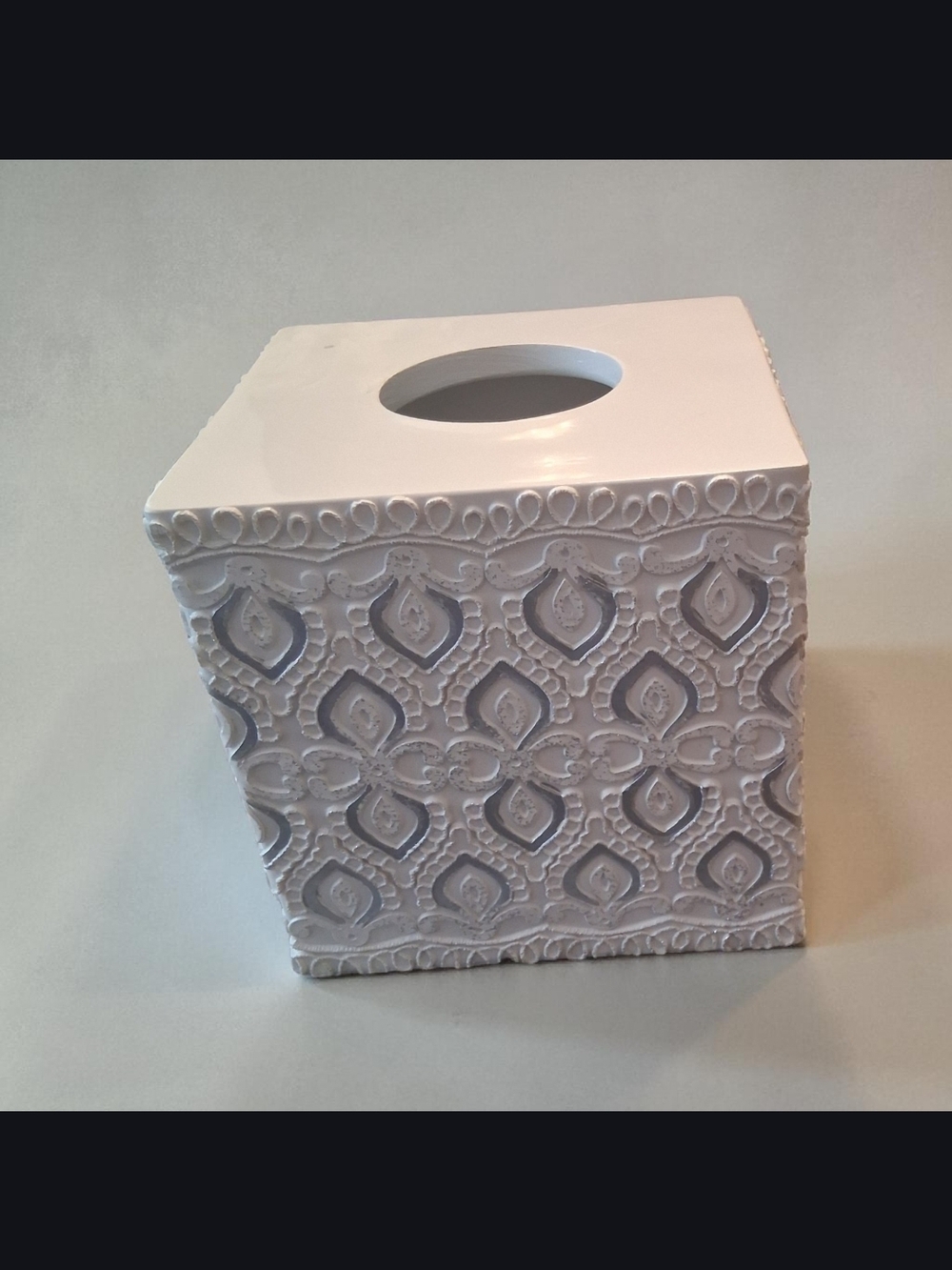 White And Silver Resin Tissue Box Cover 3d Vintage Style Design